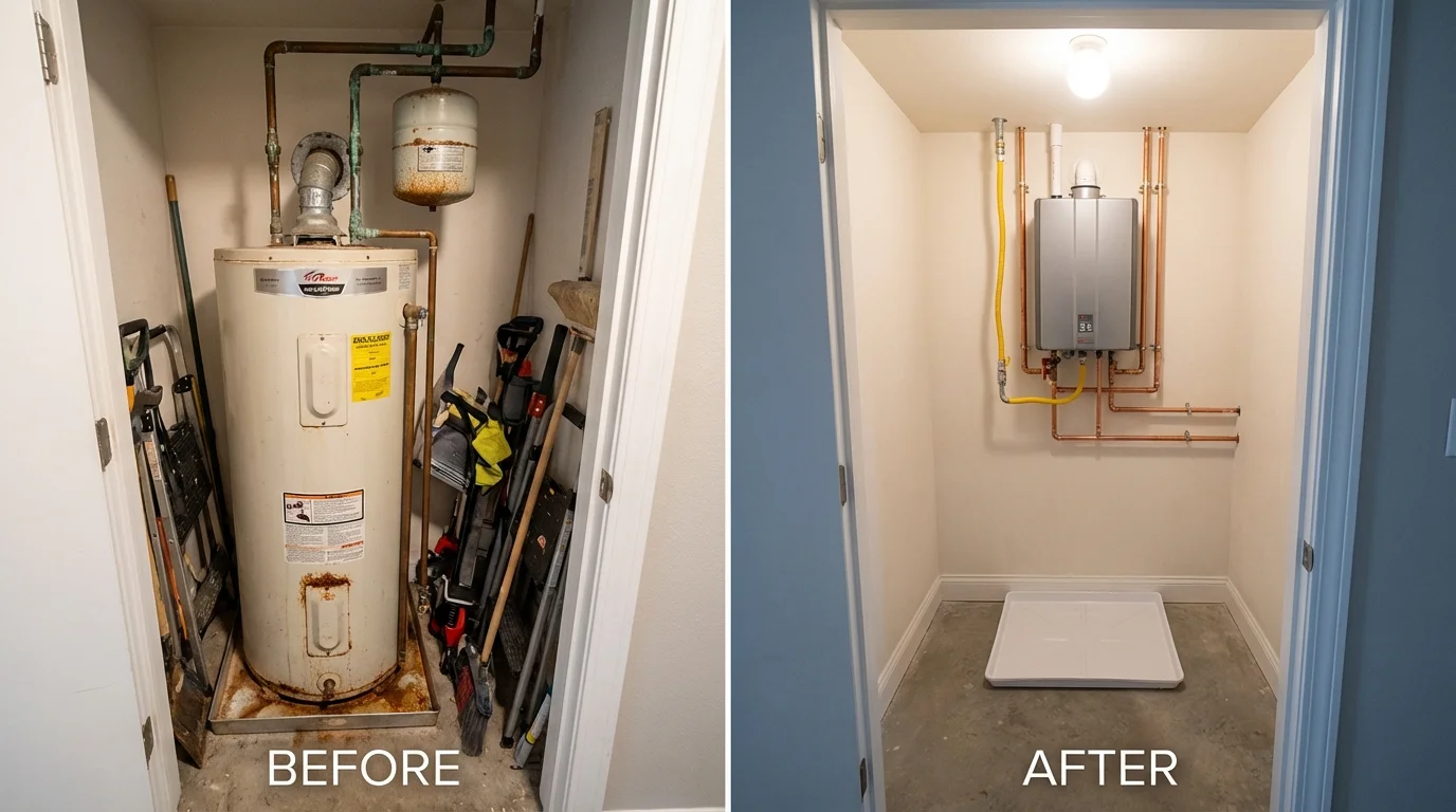 Tank water heater versus wall-mounted tankless unit comparison for Sandstone, MN homeowners