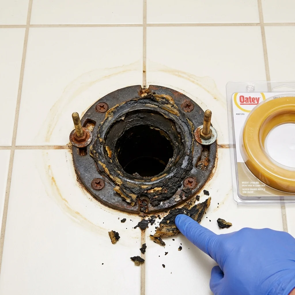 Failed wax ring showing water seepage at the base of a toilet in a Sandstone, MN home